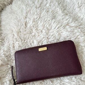 Kate Spade Burgundy Purple Leather Zip Wallet EUC